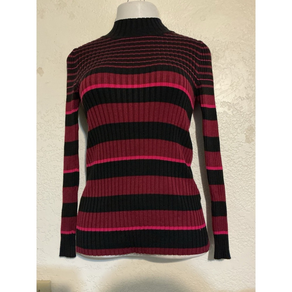 No Boundaries Top Womens L Pink Striped Ribbed Knit Long Sleeve Y2K Grunge